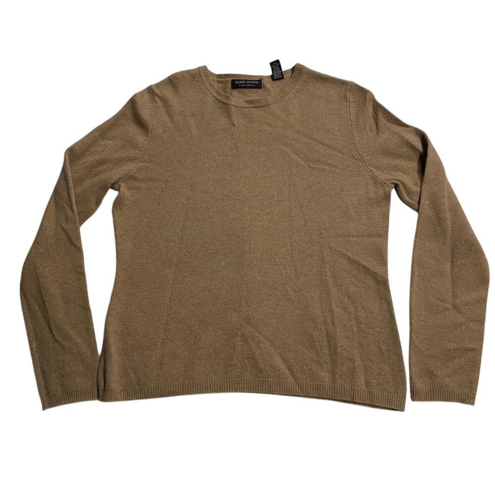 Valerie Stevens 2-Ply 100% Cashmere Crew Neck Sweater Women's Size Medium Brown